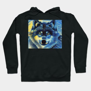 Alpha Wolf Portrait - Blue Wolf Vincent Van Gogh Impressionist Style Hoodie